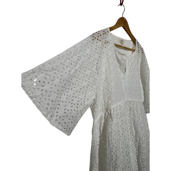 ELAN INTERNATIONAL WOMENS XLARGE 3/4 SLEEVE LINED EYELET MINI DRESS WHITE - Picture 7 of 14